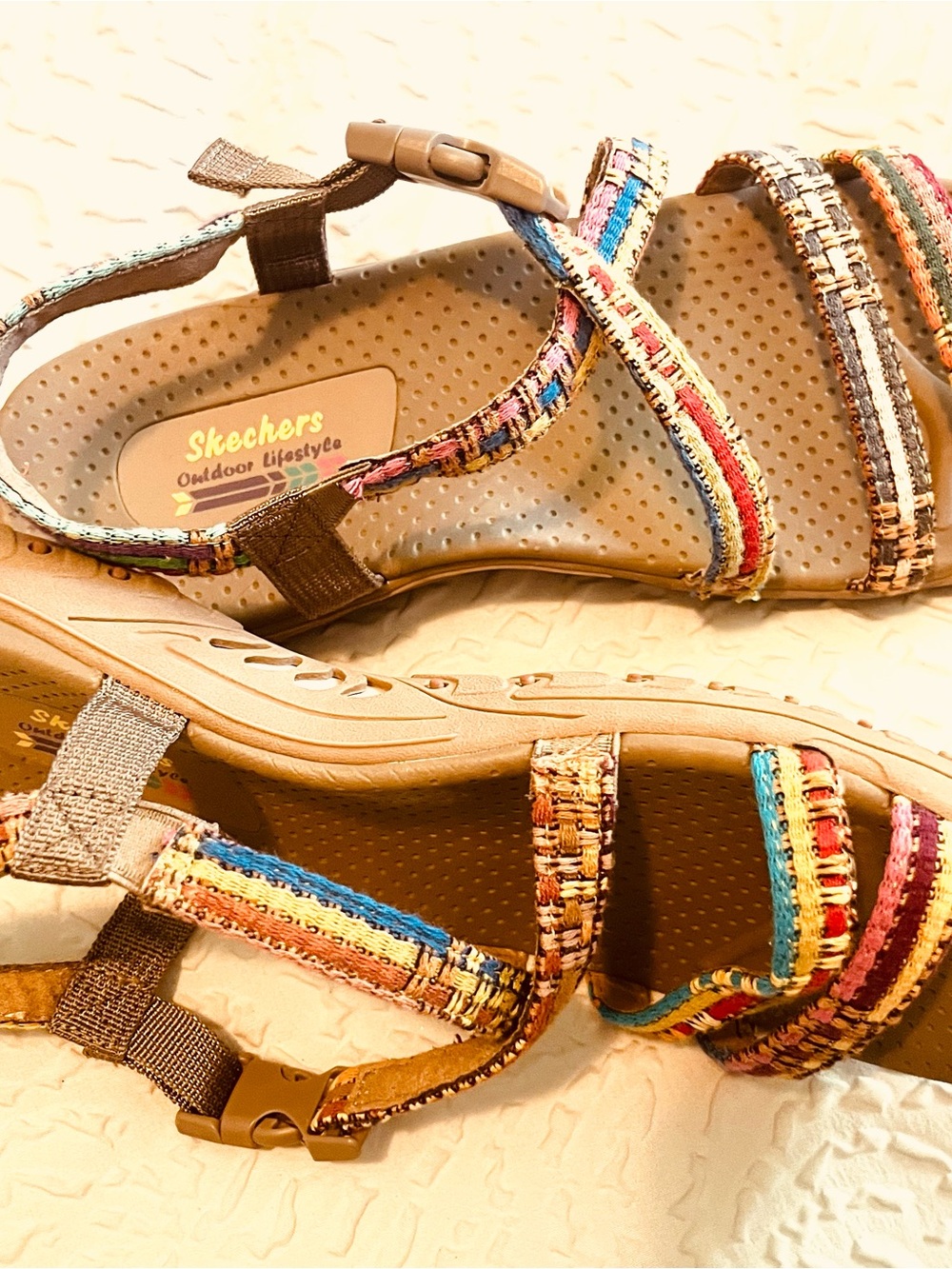 Skechers Women's Brown Sandals with Multicolor Woven Straps